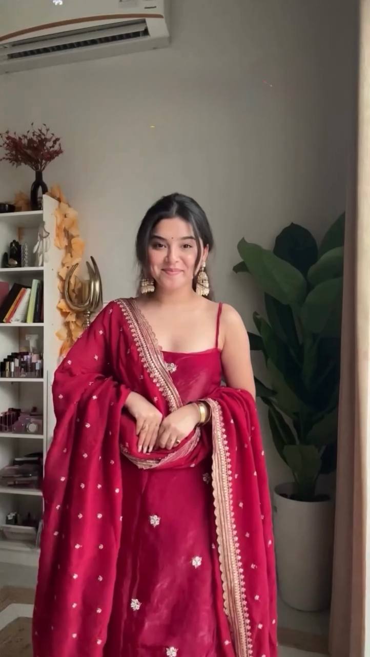 Red Sleeveless Kurta Sharara Suit Set with Dupatta | Festive Ethnic Wear