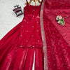 Red Sleeveless Kurta Sharara Suit Set with Dupatta | Festive Ethnic Wear