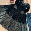 Teal Blue Velvet Embroidered Anarkali Sharara Suit Set | Winter Festive Wear