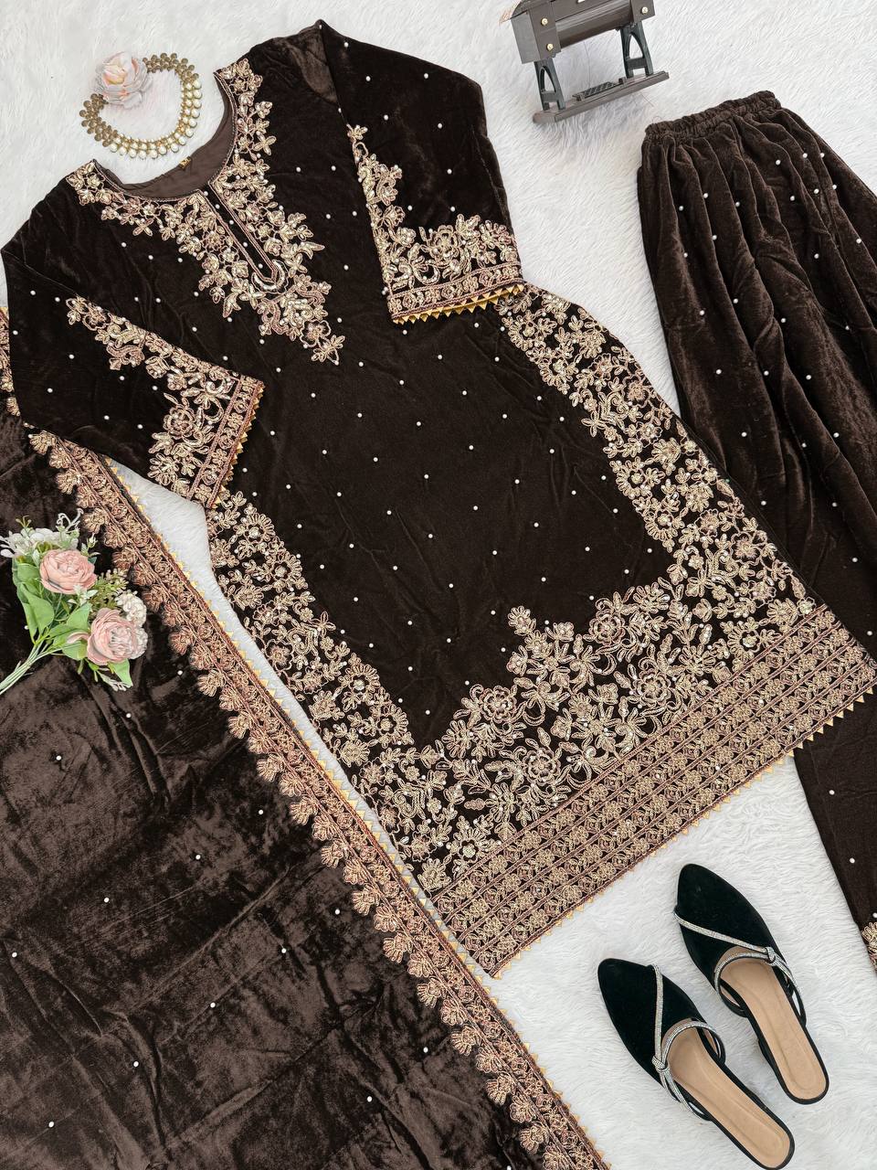 Heavy Embroidered Straight Kurta Palazzo Suit Set | Festive Party Wear | 6 Colors
