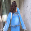 Sky Blue Mirror Work Kurta Sharara Suit Set with Dupatta | Festive Party Wear