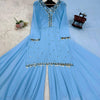 Sky Blue Mirror Work Kurta Sharara Suit Set with Dupatta | Festive Party Wear