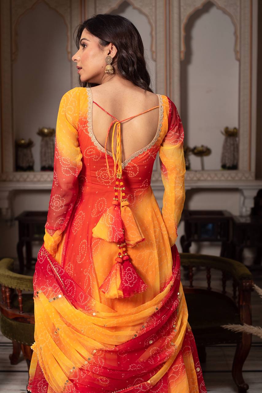 Bandhani Print Anarkali Kurta Set with Dupatta – 2 Color Options