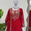 Red Heavy Embroidered Kurta Sharara Set with Net Dupatta
