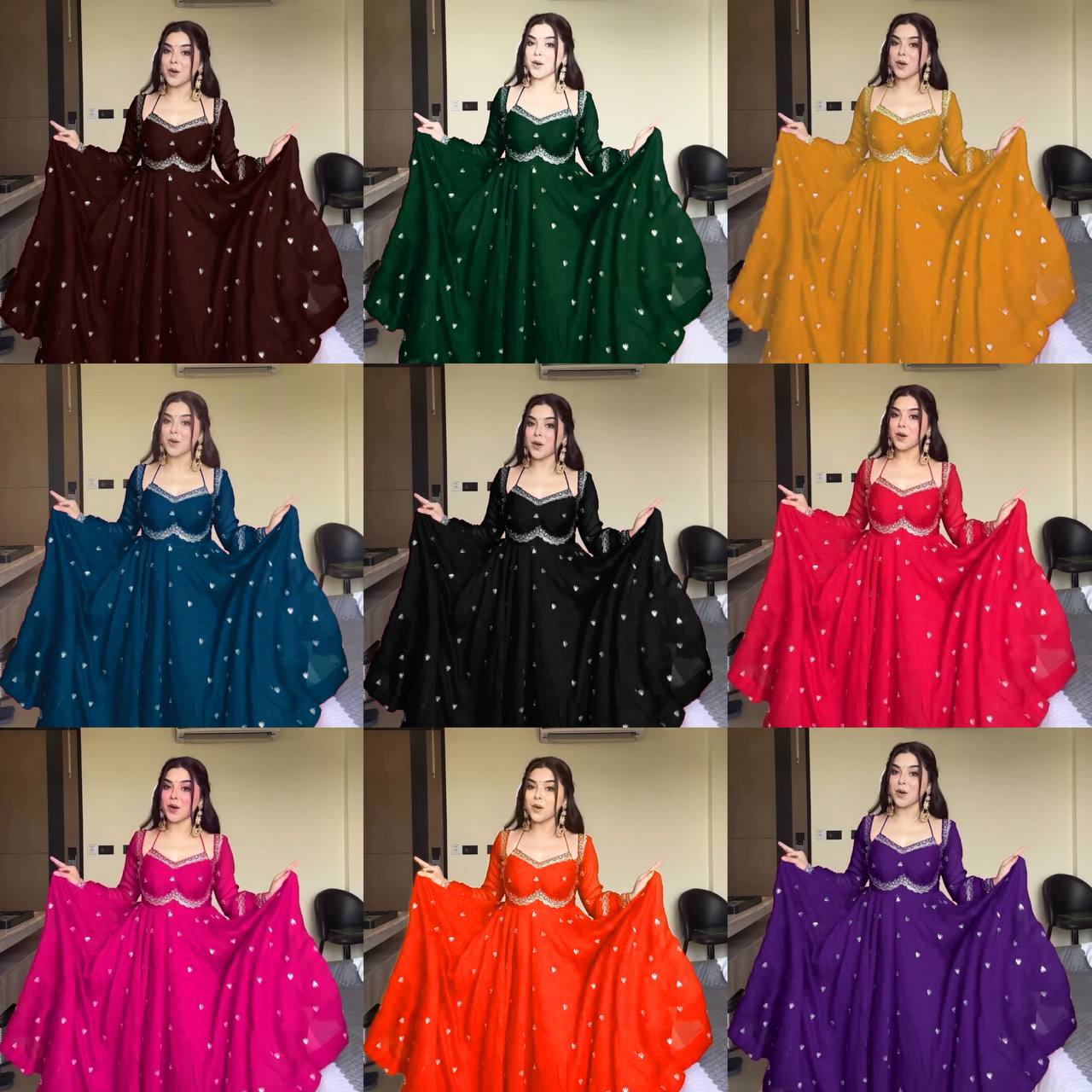 Premium Georgette Anarkali Suit Set with Dupatta & Pant | 9 Elegant Color Options