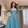 Girls Sky Blue Sequin Anarkali Suit Set with Palazzo & Dupatta – Festive Wear
