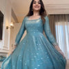 Girls Sky Blue Sequin Anarkali Suit Set with Palazzo & Dupatta – Festive Wear