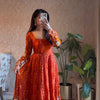 Rust Orange Embroidered Anarkali Kurta Set with Dupatta & Bottom – Festive Ethnic Wear for Women