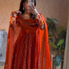 Rust Orange Embroidered Anarkali Kurta Set with Dupatta & Bottom – Festive Ethnic Wear for Women