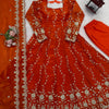 Rust Orange Embroidered Anarkali Kurta Set with Dupatta & Bottom – Festive Ethnic Wear for Women