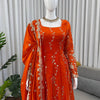 Rust Orange Embroidered Anarkali Kurta Set with Dupatta & Bottom – Festive Ethnic Wear for Women