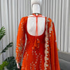 Rust Orange Embroidered Anarkali Kurta Set with Dupatta & Bottom – Festive Ethnic Wear for Women