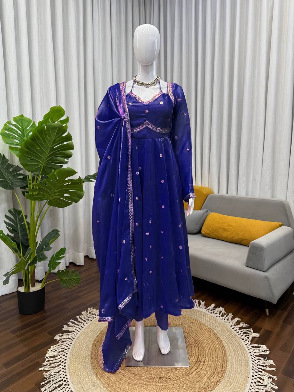 Embroidered Anarkali Kurti Pant Set with Dupatta – Festive & Party Wear | 6 Stunning Colors
