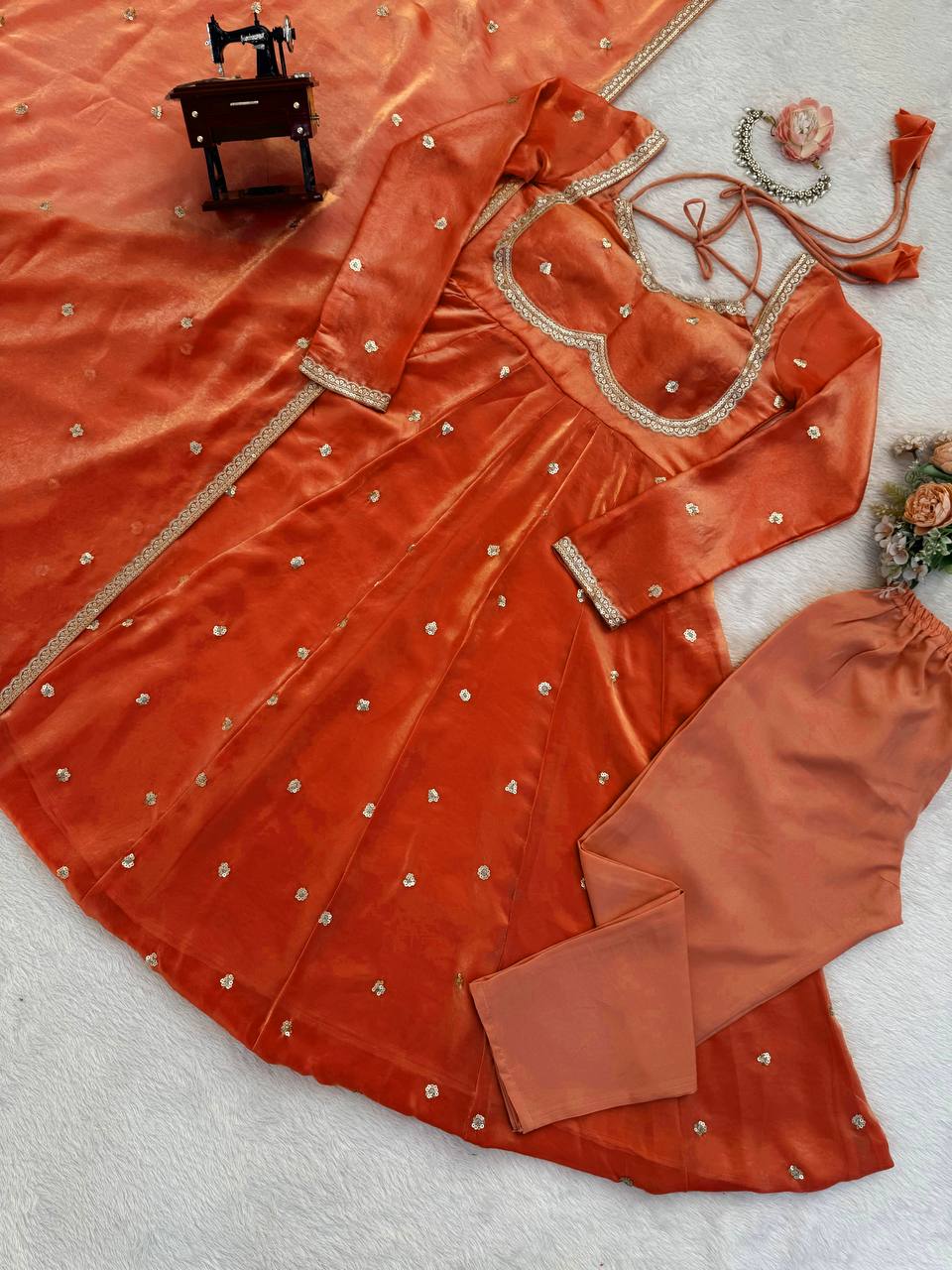 Embroidered Anarkali Kurti Pant Set with Dupatta – Festive & Party Wear | 6 Stunning Colors
