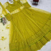 Olive Green Embroidered Net Anarkali Suit Set with Dupatta & Bottom – Festive Ethnic Wear for Women