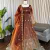 Embroidered Silk Anarkali Suit Set with Dupatta & Bottom – Available in Wine & Brown | Festive Wear for Women