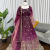 Embroidered Silk Anarkali Suit Set with Dupatta & Bottom – Available in Wine & Brown | Festive Wear for Women