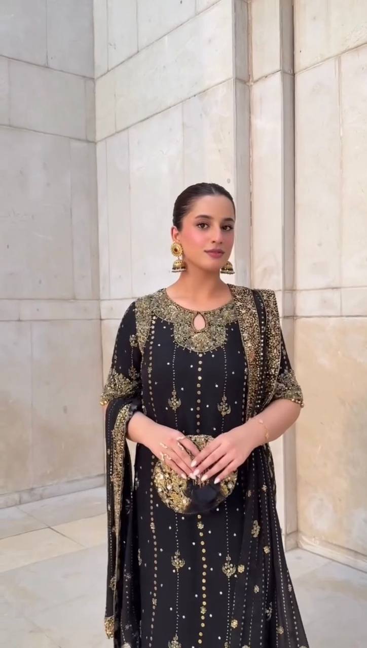 Black Embroidered Straight Kurta Set with Dupatta & Bottom – Elegant Festive Wear for Women