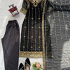Black Embroidered Straight Kurta Set with Dupatta & Bottom – Elegant Festive Wear for Women