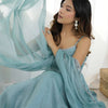 Sea Blue Shimmer Anarkali Dress Set with Dupatta & Bottom – Party Wear Ethnic Outfit for Women