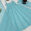 Sea Blue Shimmer Anarkali Dress Set with Dupatta & Bottom – Party Wear Ethnic Outfit for Women