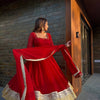 Red Pleated Anarkali Suit Set with Dupatta & Bottom – Heavy Border Festive Wear for Women