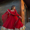 Red Pleated Anarkali Suit Set with Dupatta & Bottom – Heavy Border Festive Wear for Women