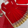 Red Pleated Anarkali Suit Set with Dupatta & Bottom – Heavy Border Festive Wear for Women