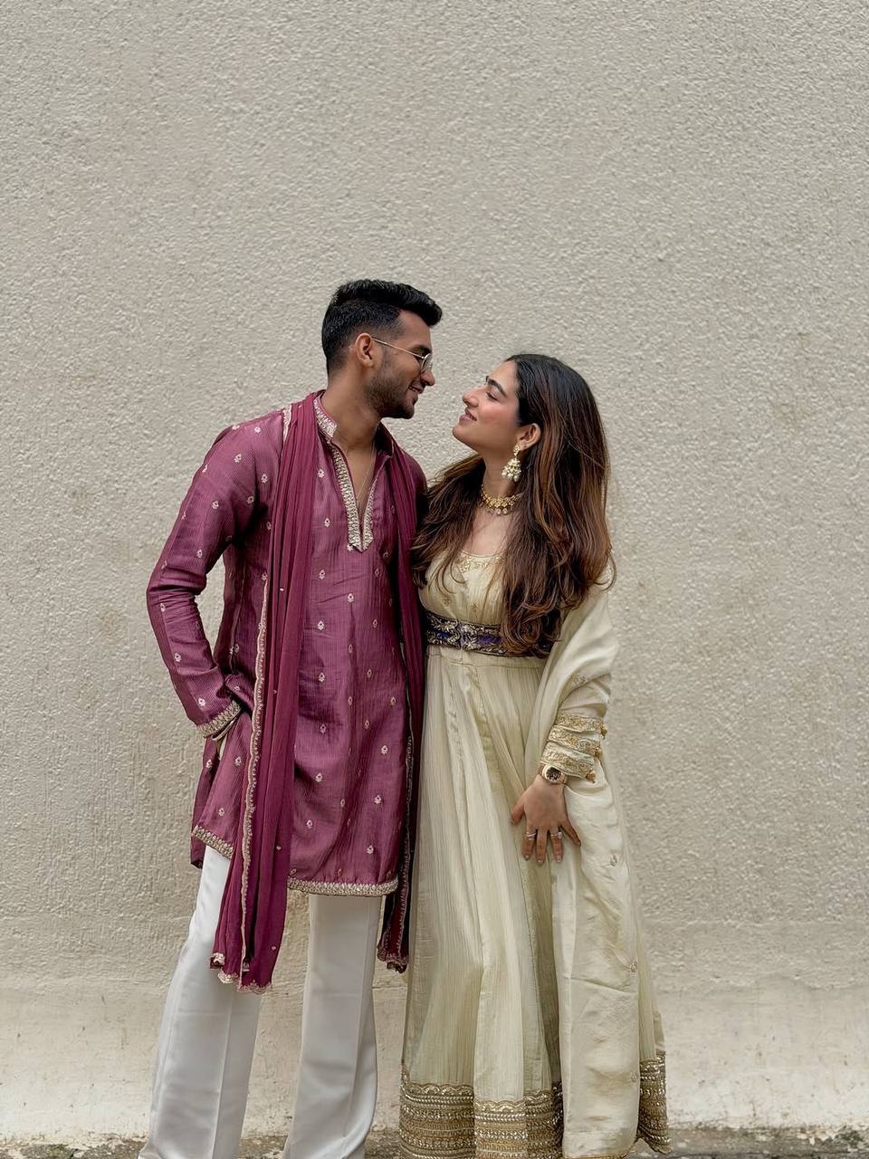 Off-White & Royal Blue Embroidered Anarkali Suit Set with Dupatta & Bottom – Elegant Festive Wear for Women