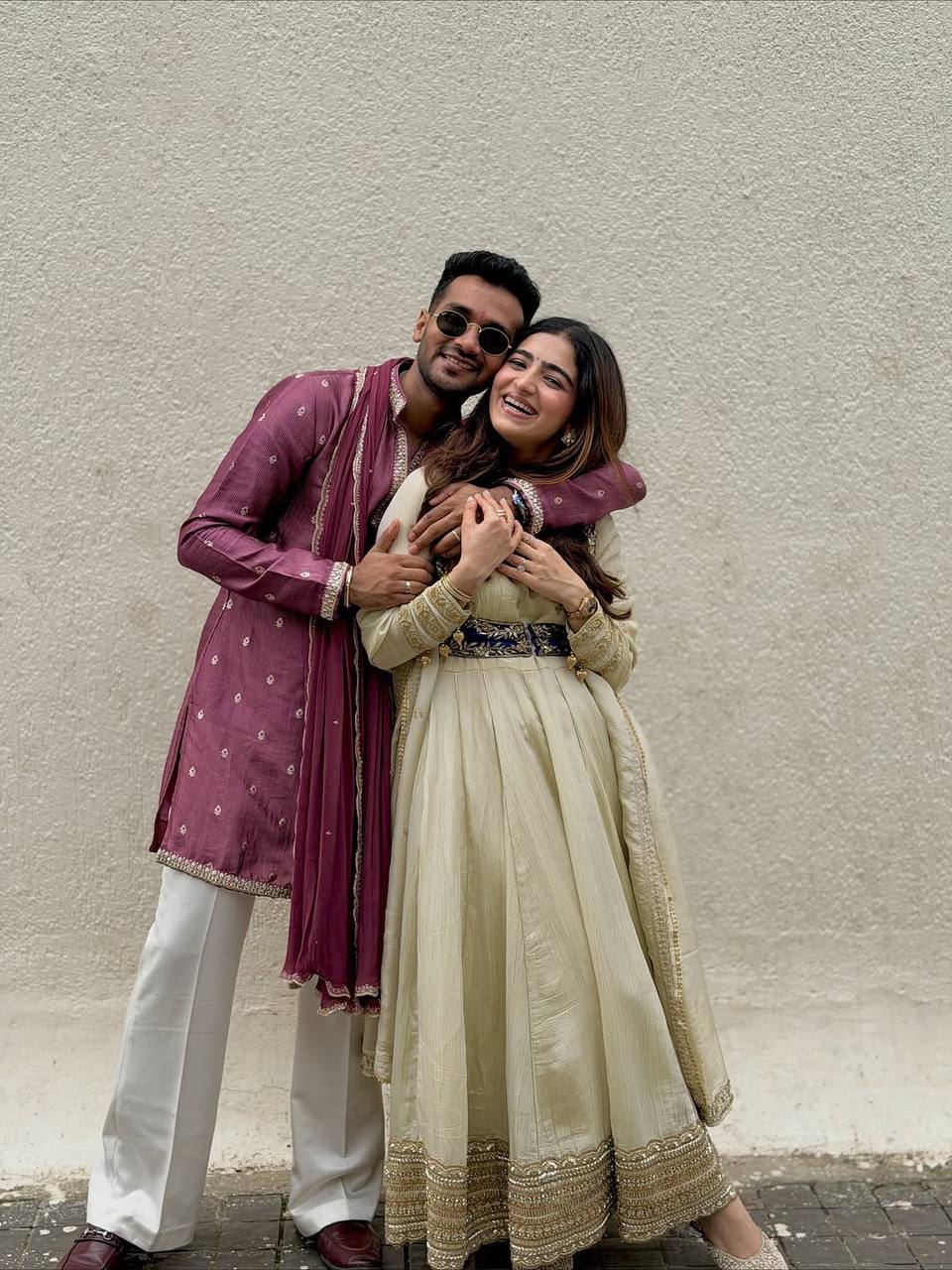 Off-White & Royal Blue Embroidered Anarkali Suit Set with Dupatta & Bottom – Elegant Festive Wear for Women