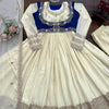 Off-White & Royal Blue Embroidered Anarkali Suit Set with Dupatta & Bottom – Elegant Festive Wear for Women