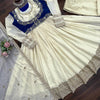Off-White & Royal Blue Embroidered Anarkali Suit Set with Dupatta & Bottom – Elegant Festive Wear for Women