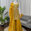 Heavy Embroidered Sleeveless Kurti Sharara Set with Dupatta – 2 Color Options (Red  & Mustard) | Festive Wear for Women