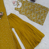 Heavy Embroidered Sleeveless Kurti Sharara Set with Dupatta – 2 Color Options (Red  & Mustard) | Festive Wear for Women