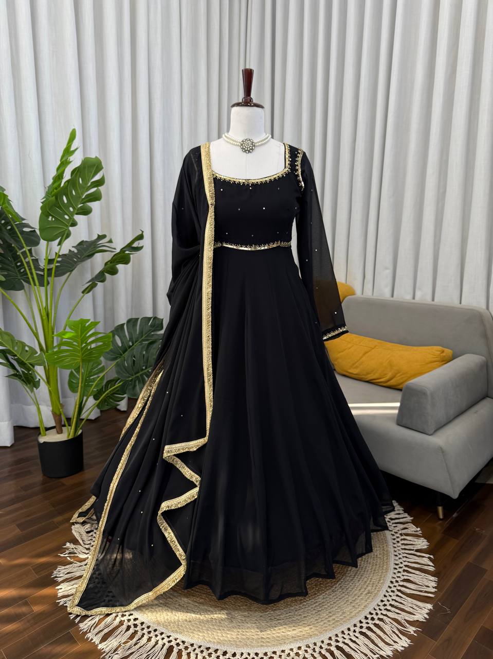 Black Embellished Anarkali Suit Set with Dupatta & Bottom – Elegant Festive & Party Wear for Women