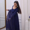 Navy Blue Minimal Embellished Anarkali Suit Set with Dupatta & Bottom – Elegant Festive Wear for Women