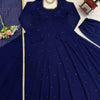 Navy Blue Minimal Embellished Anarkali Suit Set with Dupatta & Bottom – Elegant Festive Wear for Women