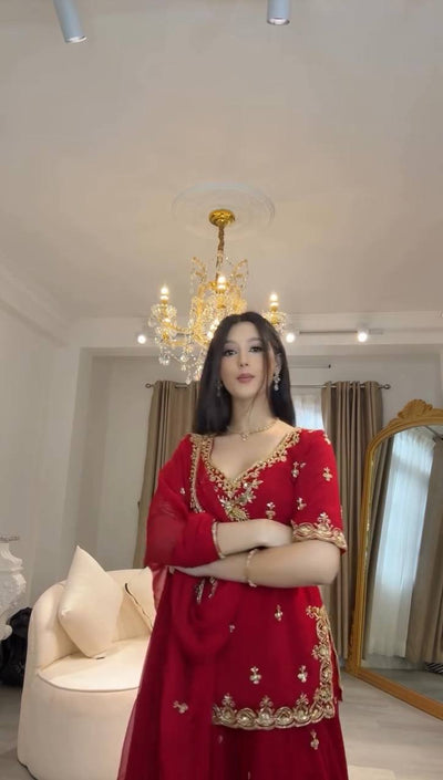 Maroon Embroidered Kurta Set with Dupatta & Bottom – Classic Festive & Wedding Wear for Women