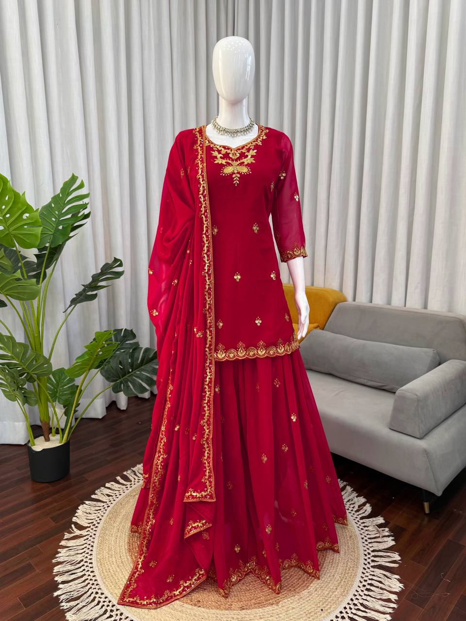 Maroon Embroidered Kurta Set with Dupatta & Bottom – Classic Festive & Wedding Wear for Women