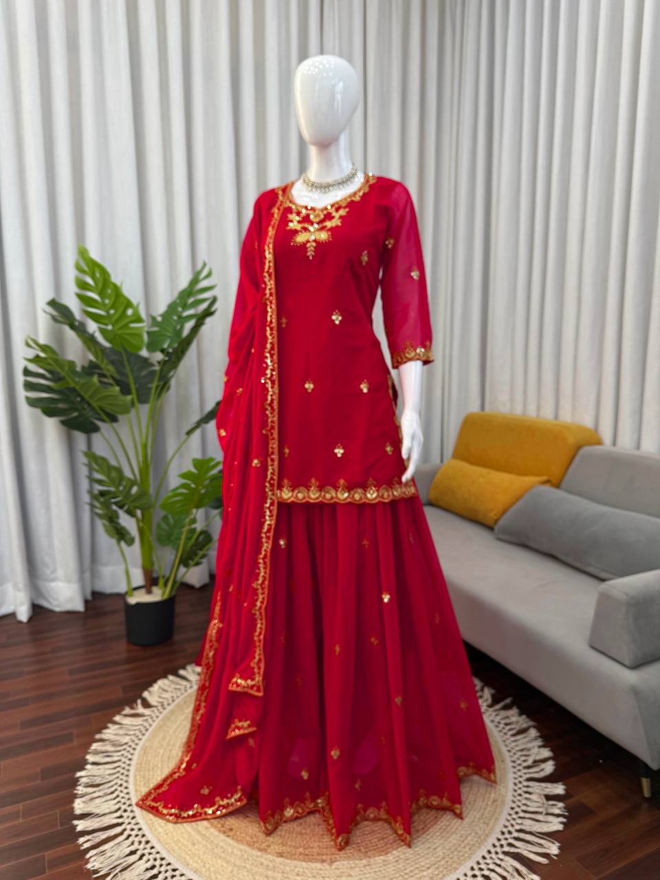 Maroon Embroidered Kurta Set with Dupatta & Bottom – Classic Festive & Wedding Wear for Women