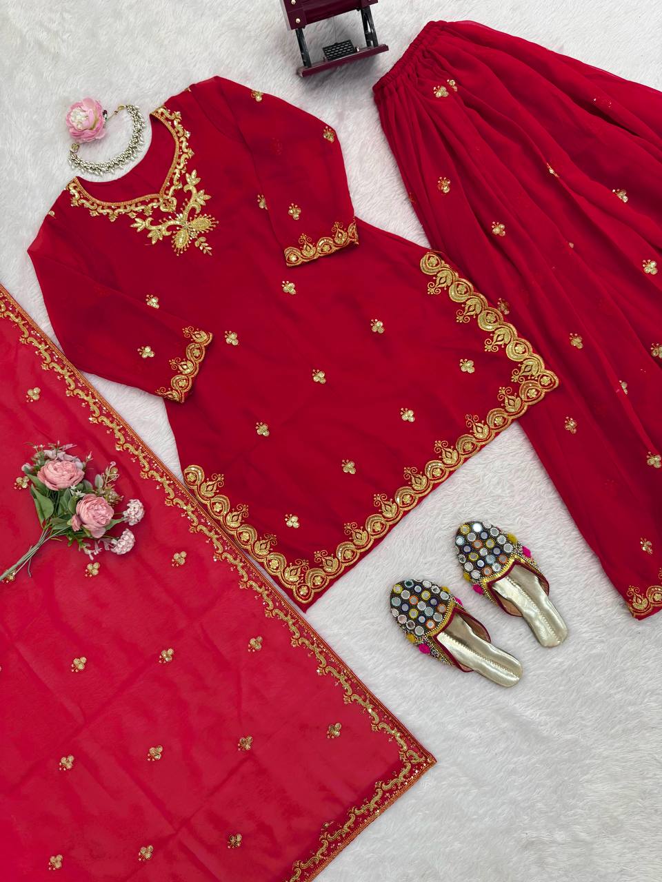 Maroon Embroidered Kurta Set with Dupatta & Bottom – Classic Festive & Wedding Wear for Women