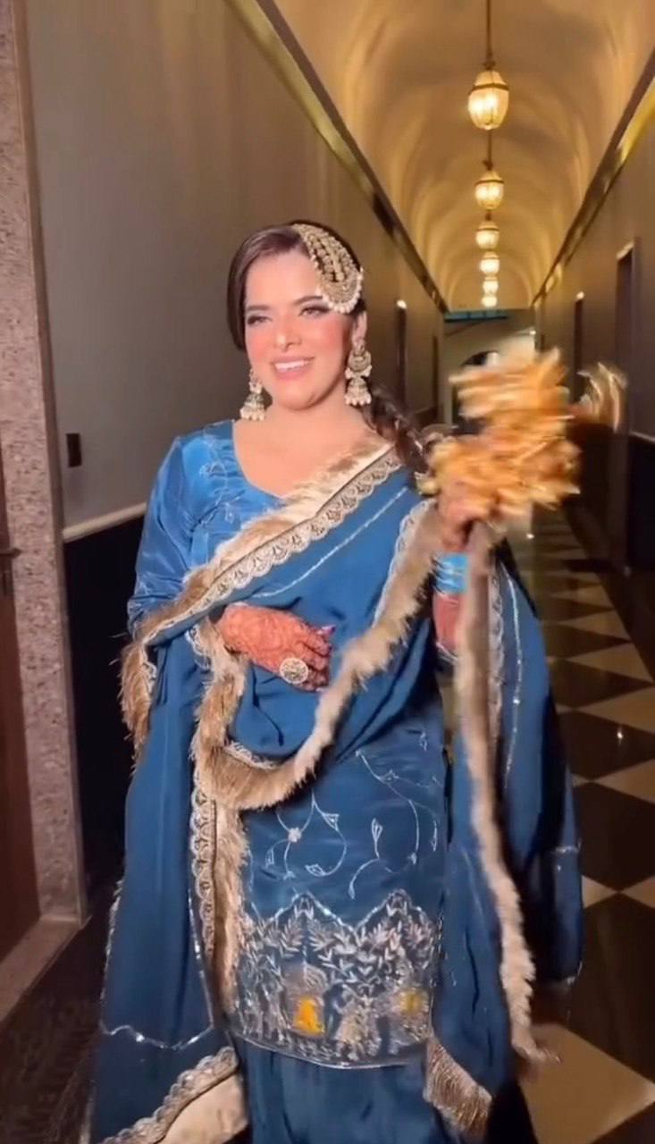 Royal Hand-Embroidered Kurta Sharara Set with Dupatta – Blue & Black