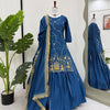 Royal Hand-Embroidered Kurta Sharara Set with Dupatta – Blue & Black