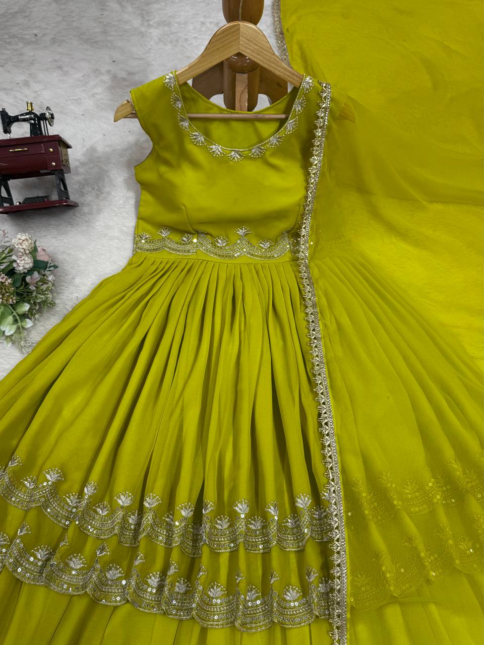 Olive Green Embroidered Crop Top Sharara Set with Dupatta