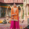 Orange Embroidered Kurta Sharara Set with Pink Bottom & Dupatta