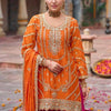 Orange Embroidered Kurta Sharara Set with Pink Bottom & Dupatta