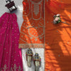 Orange Embroidered Kurta Sharara Set with Pink Bottom & Dupatta