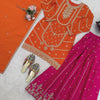 Orange Embroidered Kurta Sharara Set with Pink Bottom & Dupatta