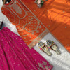 Orange Embroidered Kurta Sharara Set with Pink Bottom & Dupatta