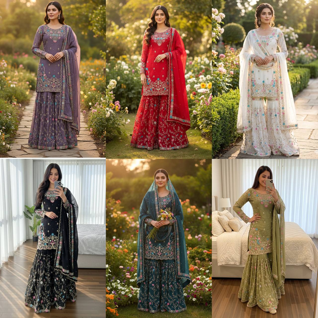 Heavy Embroidered Kurta Sharara Set with Dupatta | 5 Color Options